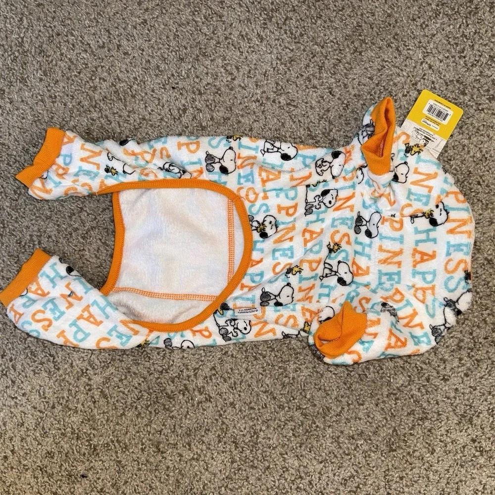 Peanuts Pet Pajamas Dog Fleece Sleeper Size M Warm Happiness White Orange Blue